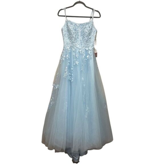 STACEES Cinderella blue prom/ wedding/ formal long mesh floral embroidered dres - Picture 1 of 9